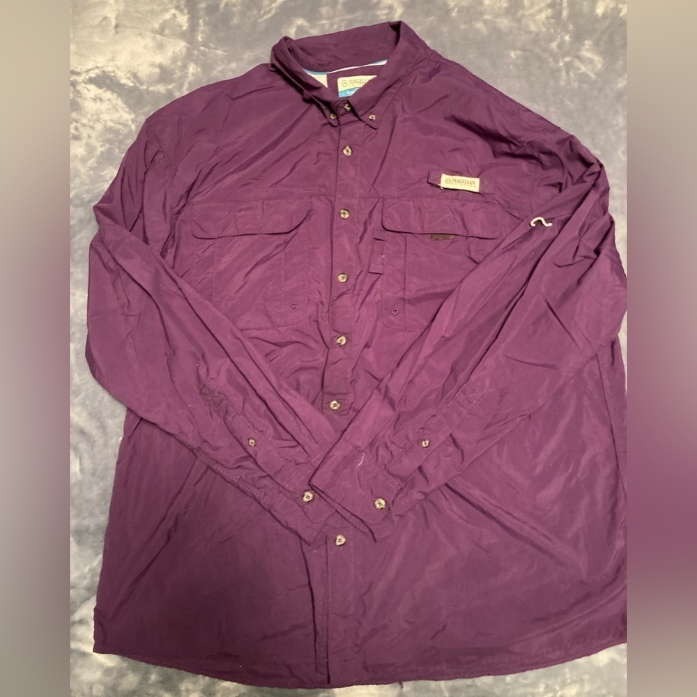 Magellan 2XL Moisture Wicking Relaxed Fit Purple Fish Gear Shirt Outdoor Hiking